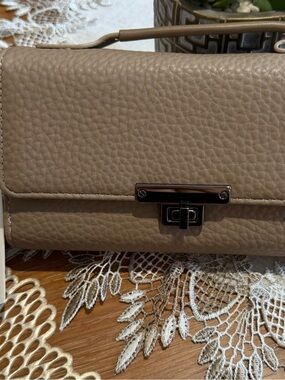 Taupe Pebbled Leather Crossbody with Silver-Tone Turn Lock